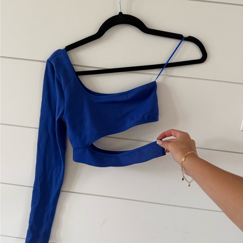 Garage Blue Asymmetrical Cut Out Crop Top